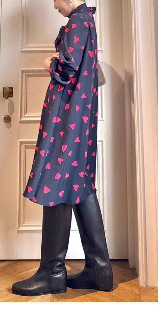 【LOULOU WILLOUGHBY】デシンハートプリントフラッパーワンピース