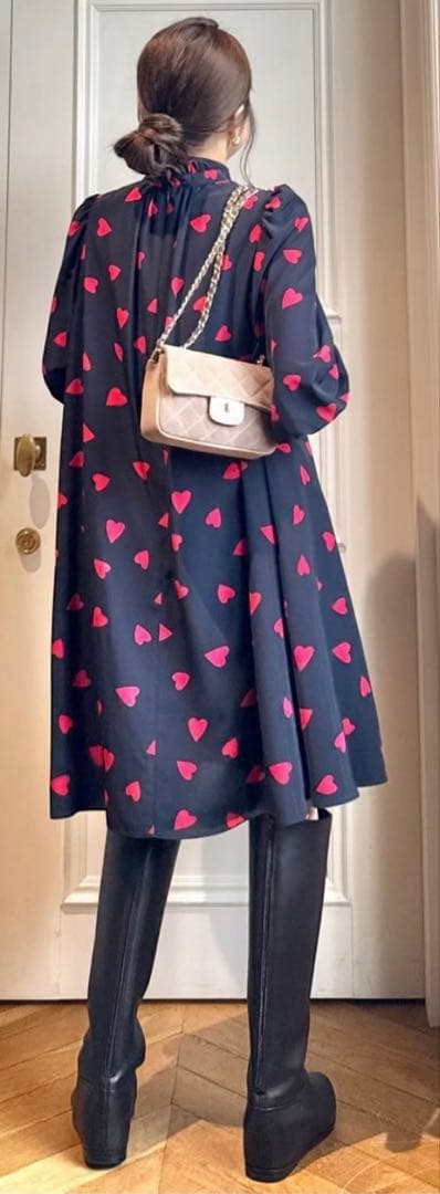 【LOULOU WILLOUGHBY】デシンハートプリントフラッパーワンピース