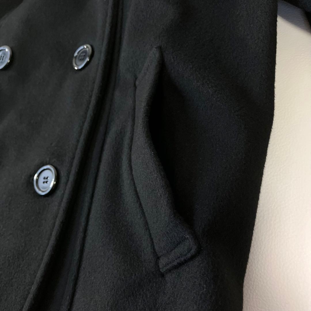 極美品 ウールコート Pコート 大きいサイズ 15号 ブラック 黒 定価3万円程