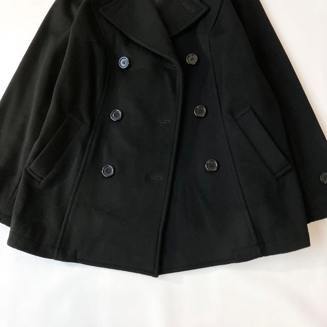 極美品 ウールコート Pコート 大きいサイズ 15号 ブラック 黒 定価3万円程