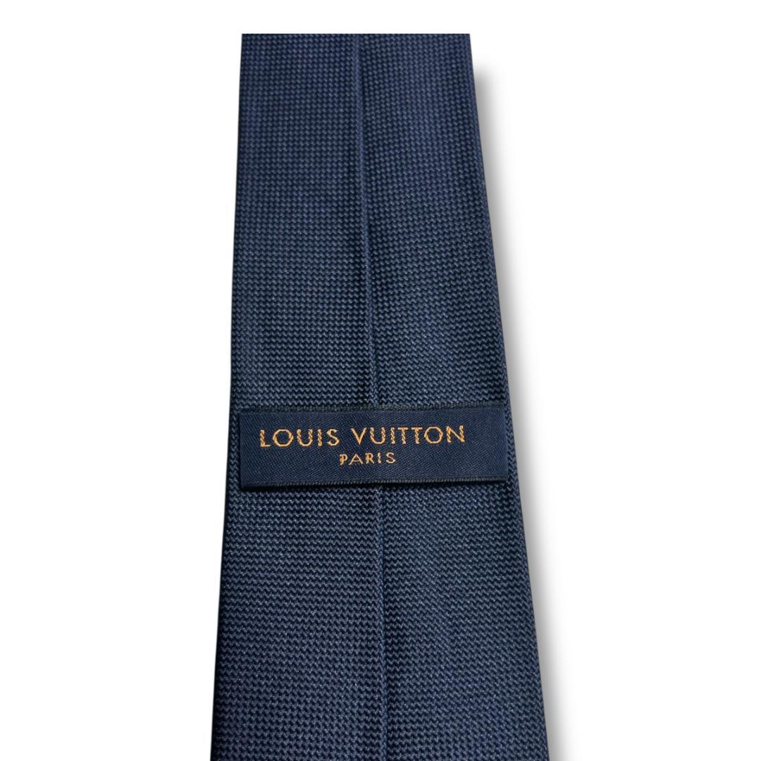 未使用級　ルイヴィトン ネクタイ ガストンネイビー シルク イタリア　刺繍