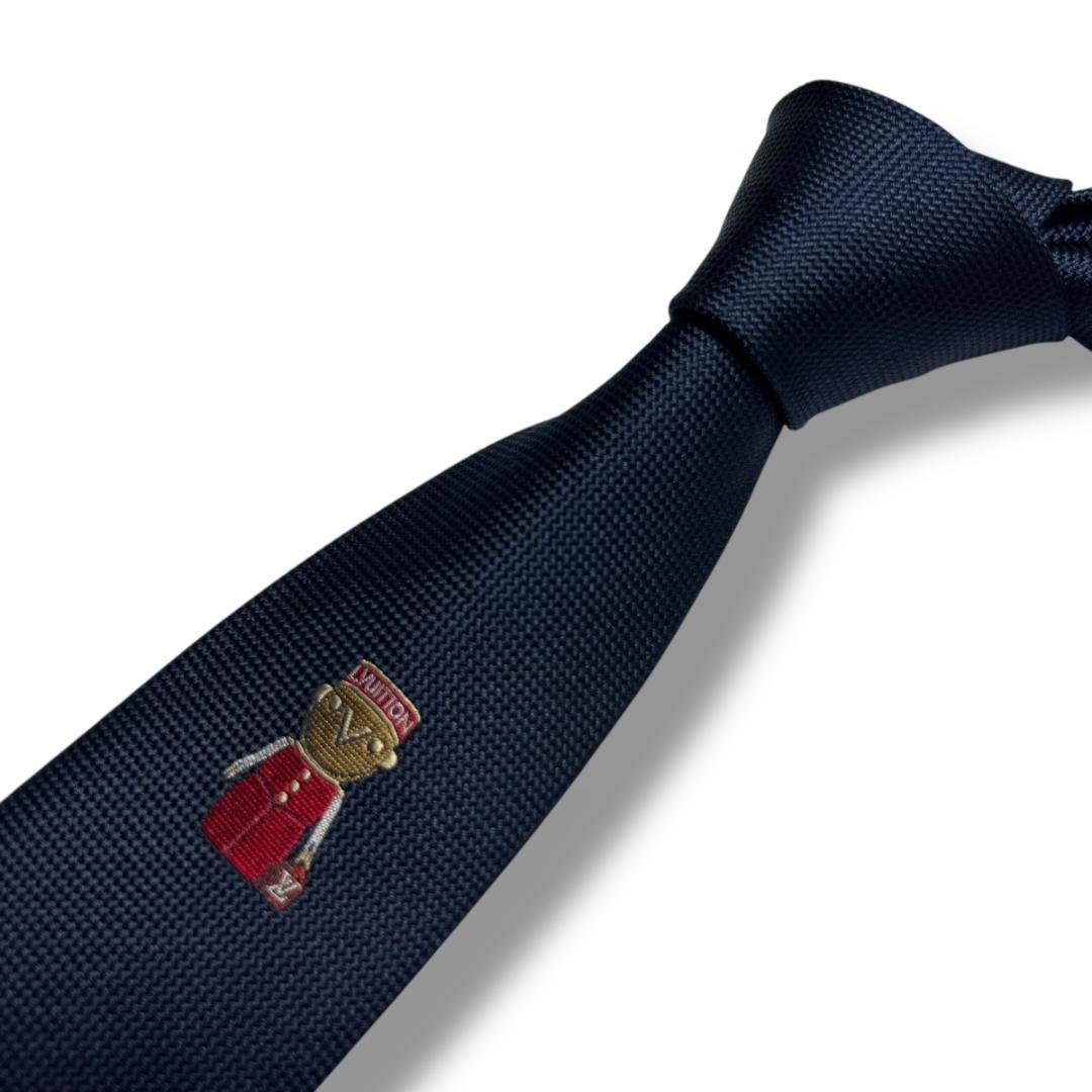 未使用級　ルイヴィトン ネクタイ ガストンネイビー シルク イタリア　刺繍