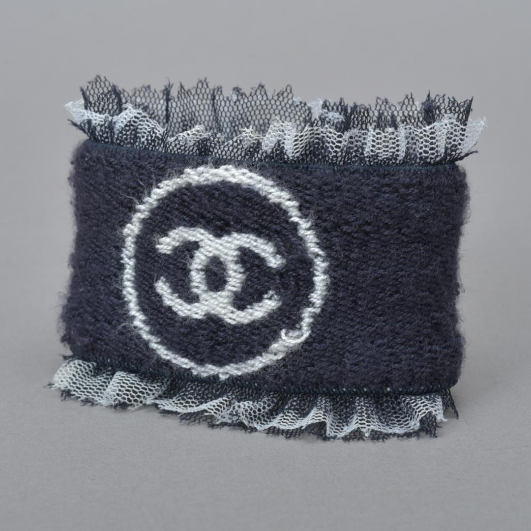 美品 シャネル CHANEL リストバンド ココマーク ブレスレット ネイビー