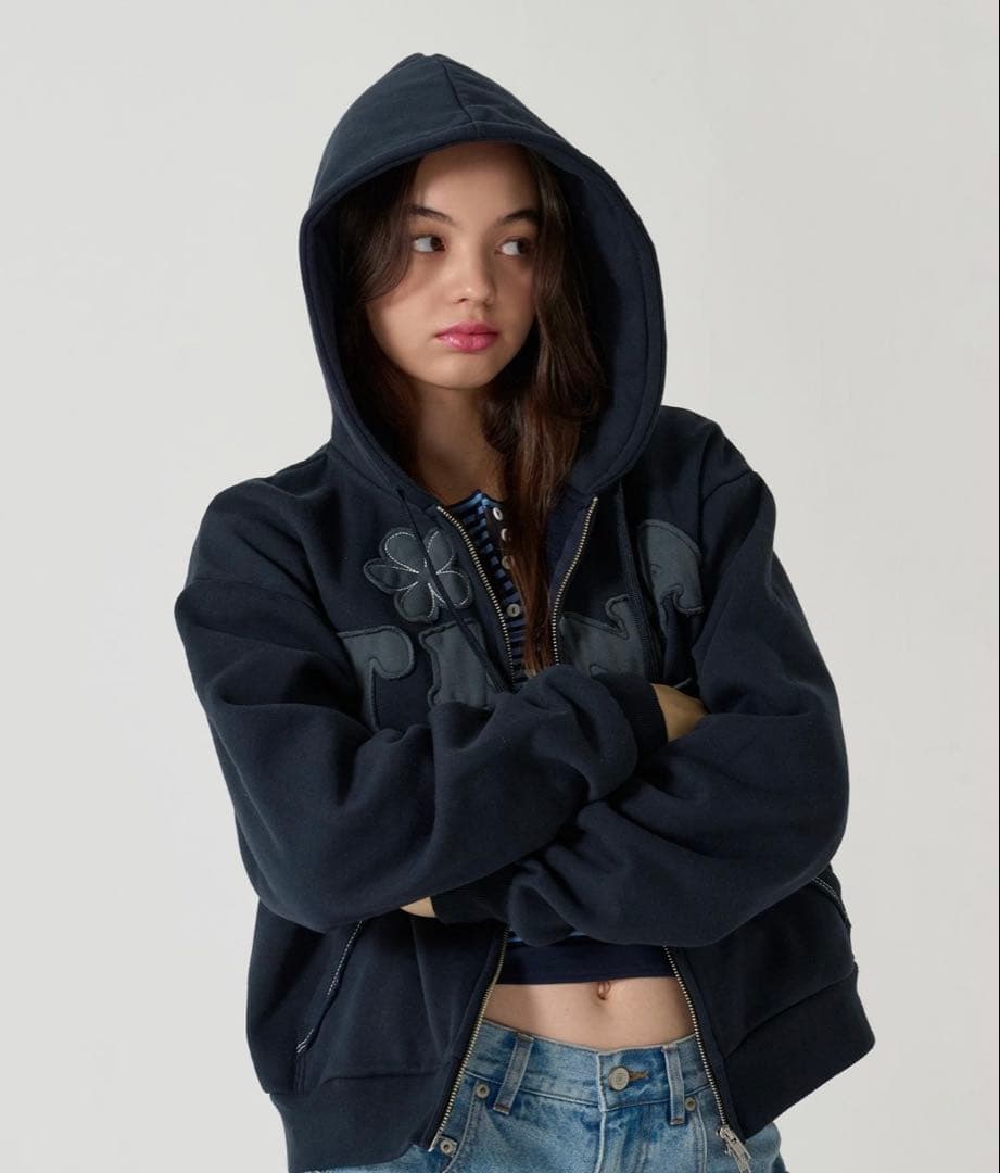 タグ付き tina jojun 裏起毛 ロゴパッチワーク フーディー パーカー