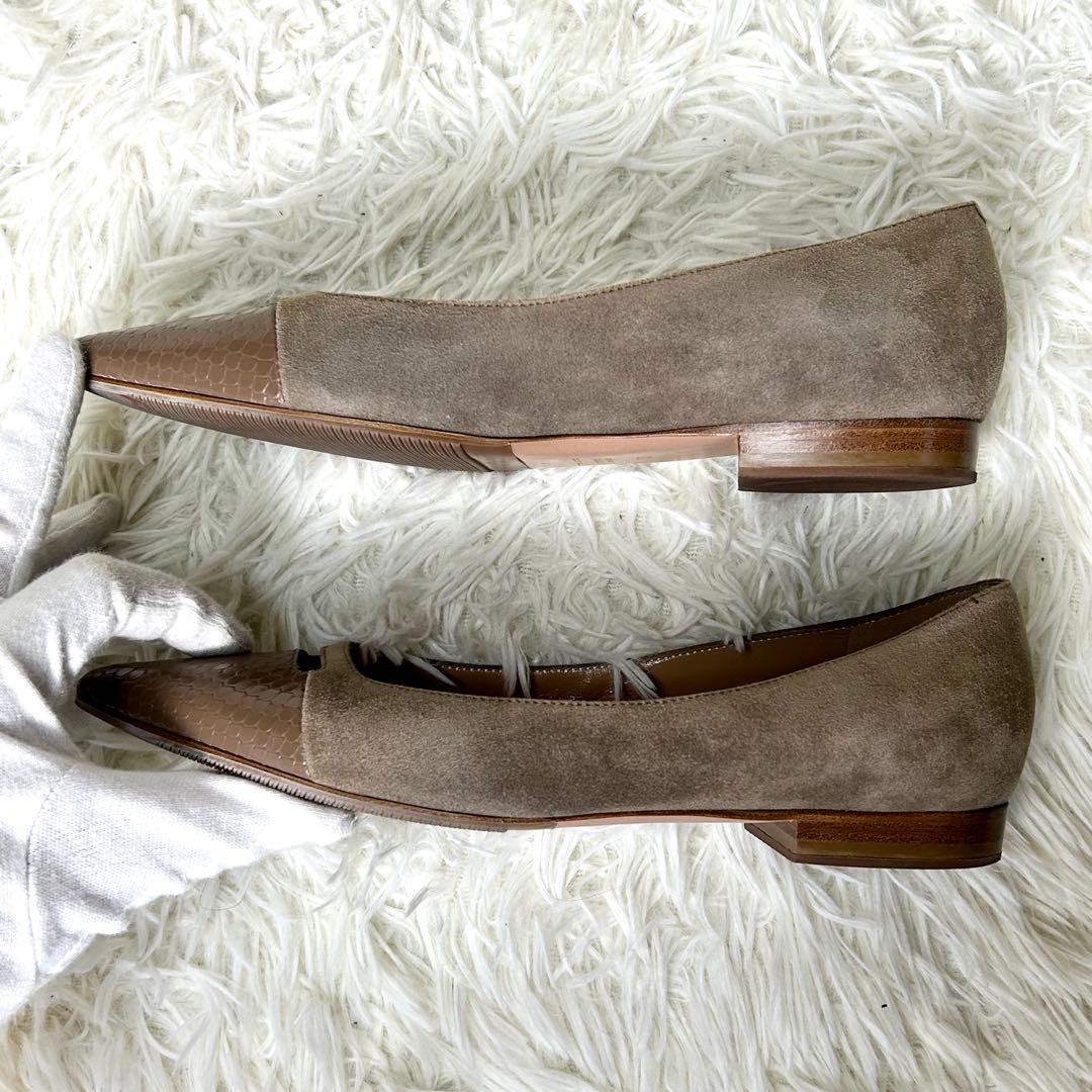 【美品】ペリーコ アネッリ クロコ型押し フラットシューズ スエード 36