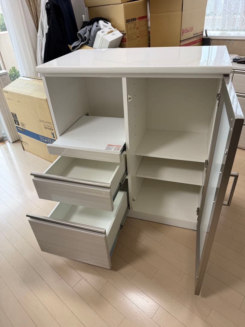 ホワイト キッチン収納キャビネット