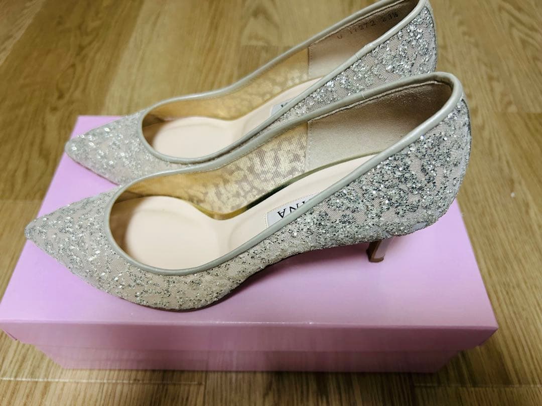 DIANA パンプス 23.5cm プラチナ/グリッターチュール