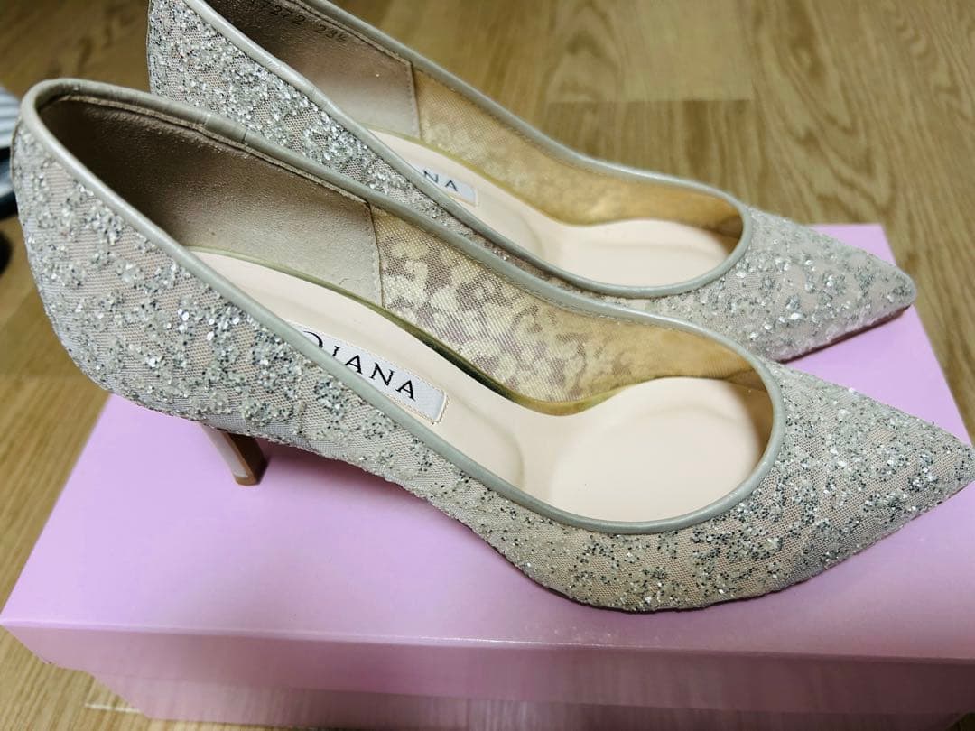 DIANA パンプス 23.5cm プラチナ/グリッターチュール