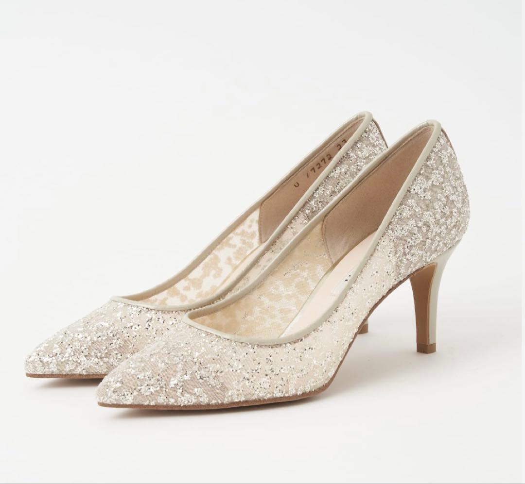 DIANA パンプス 23.5cm プラチナ/グリッターチュール