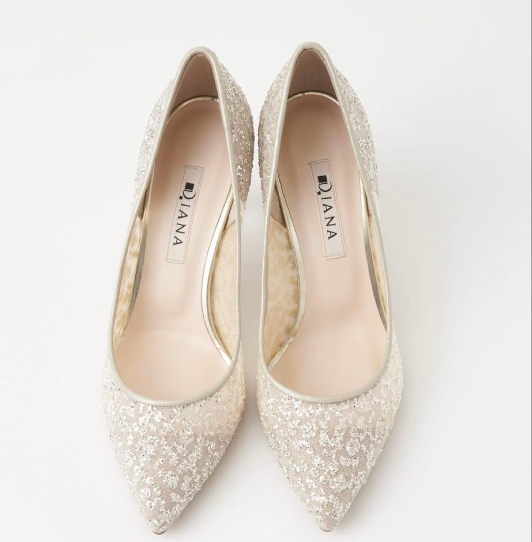 DIANA パンプス 23.5cm プラチナ/グリッターチュール
