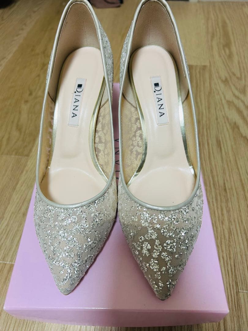 DIANA パンプス 23.5cm プラチナ/グリッターチュール