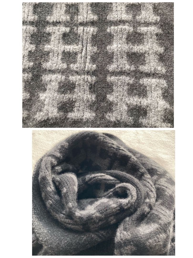 廃番　エルメス　カシミヤ100 H柄　大判ストール　ブラック×グレー　美品