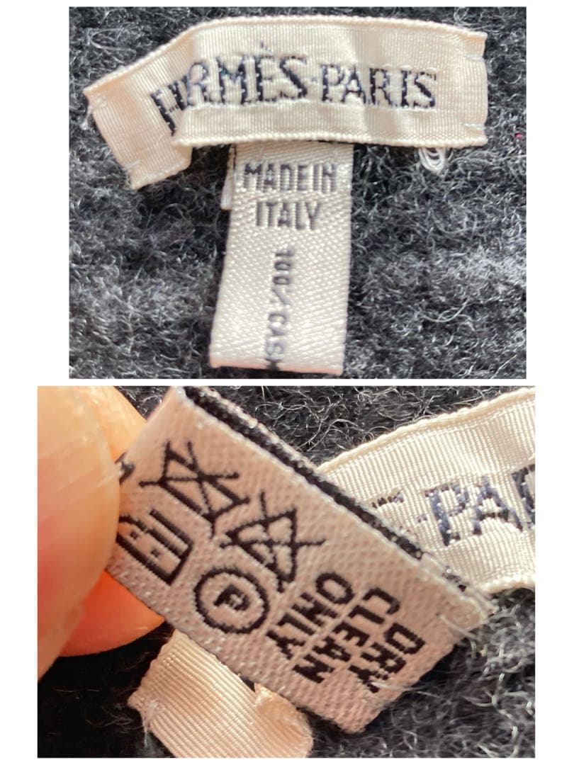 廃番　エルメス　カシミヤ100 H柄　大判ストール　ブラック×グレー　美品