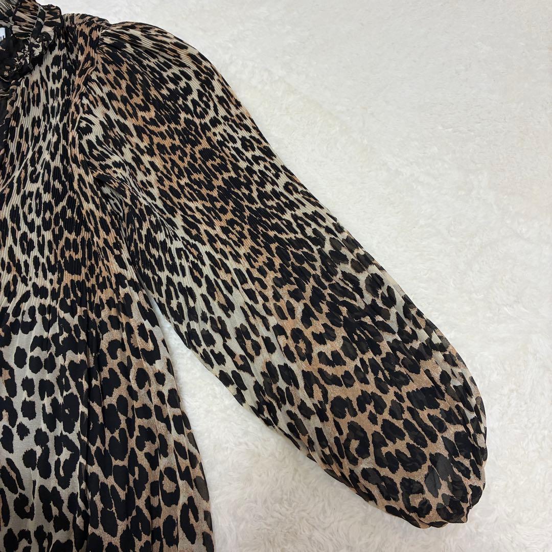 GANNI フリル襟 リボンタイ レオパード チュニックワンピース