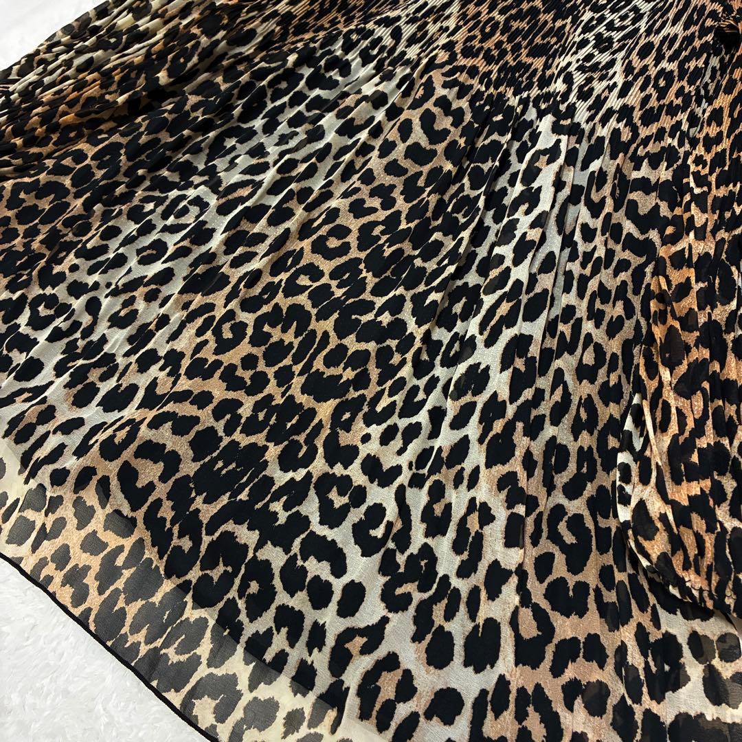 GANNI フリル襟 リボンタイ レオパード チュニックワンピース