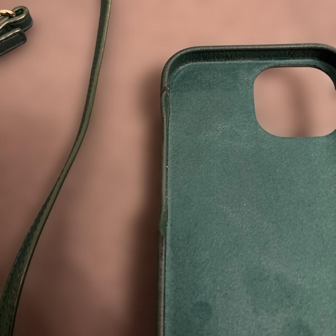 DEMIUグリーン 手帳型iPhoneケース　BALLON ストラップ