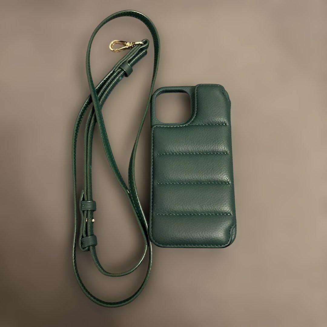 DEMIUグリーン 手帳型iPhoneケース　BALLON ストラップ