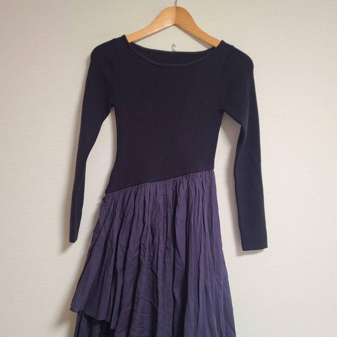 アニュアンス ボートネックイレギュラーヘムドッキングニットワンピース ロング