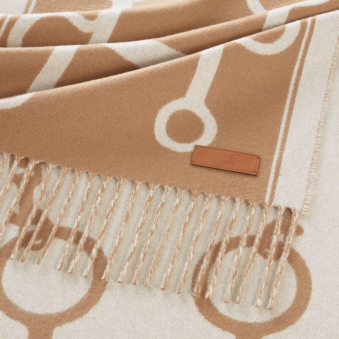 新品未使用　エルメスカシミヤマフラー モール キャメル / イヴォワール