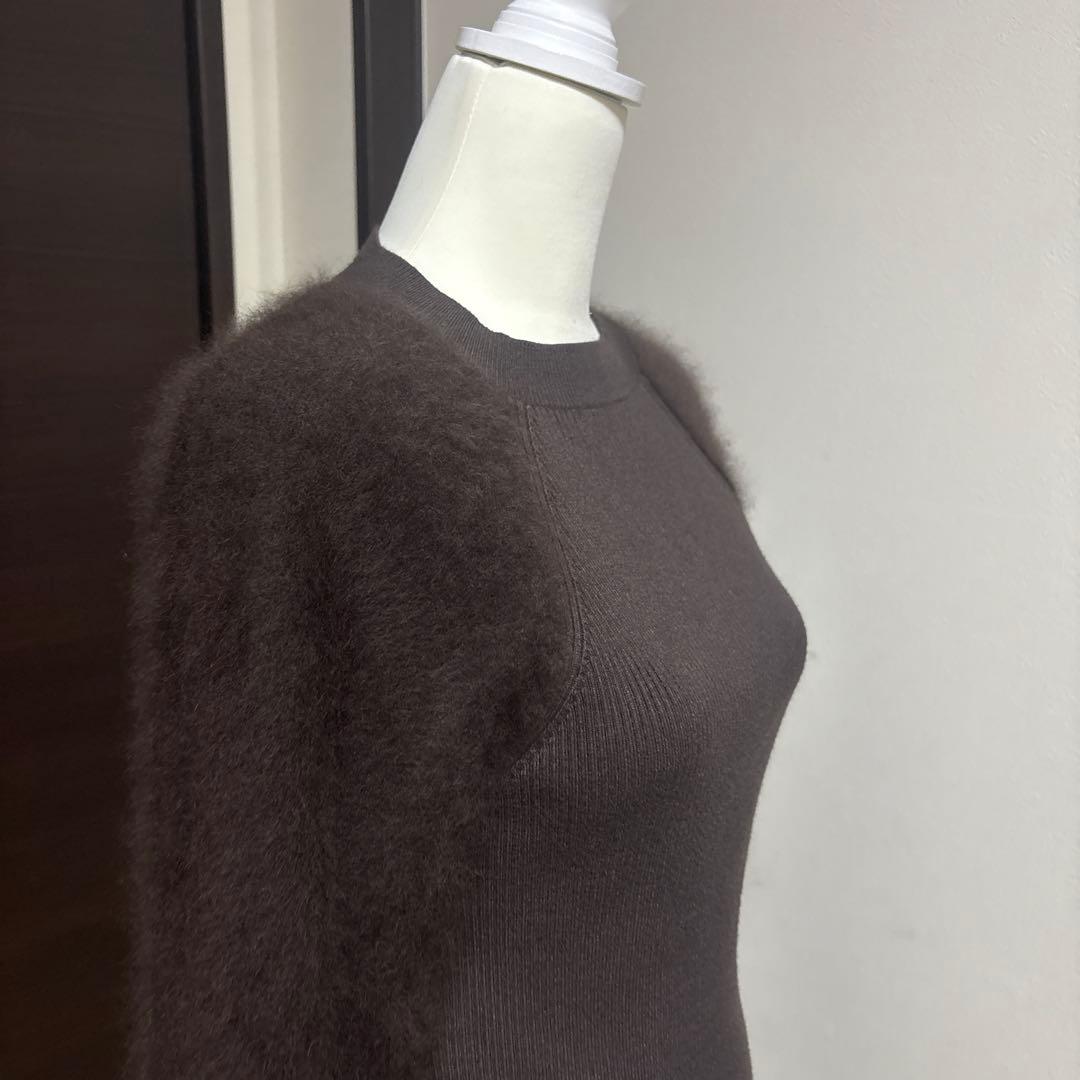 【anuans】ブラウン リブ編み モヘアロングワンピース