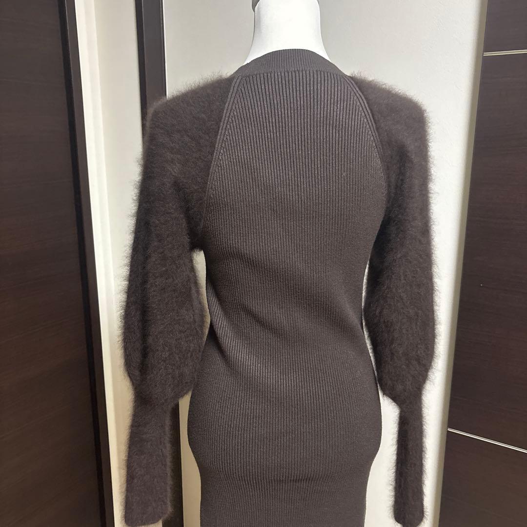 【anuans】ブラウン リブ編み モヘアロングワンピース