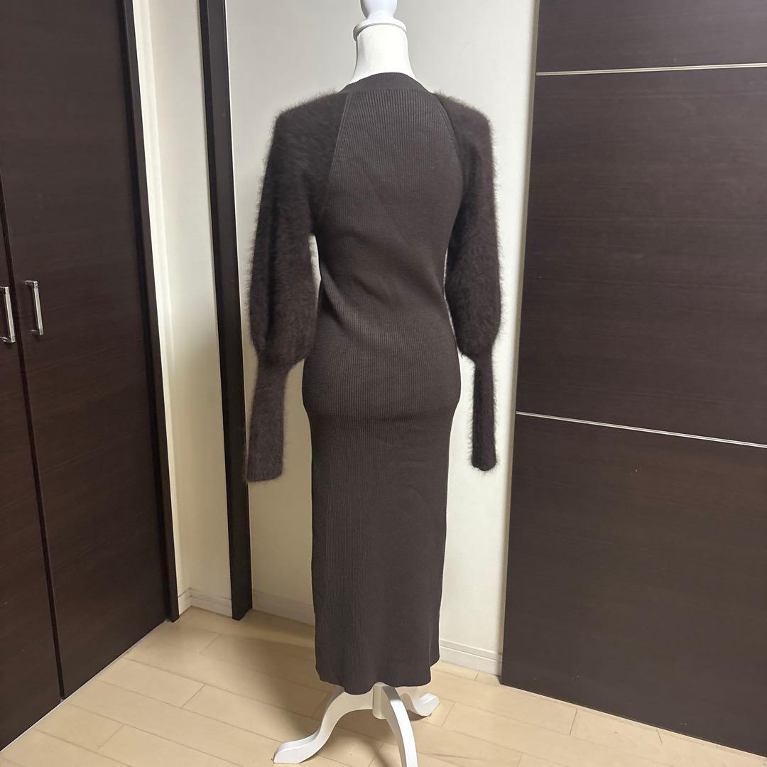 【anuans】ブラウン リブ編み モヘアロングワンピース