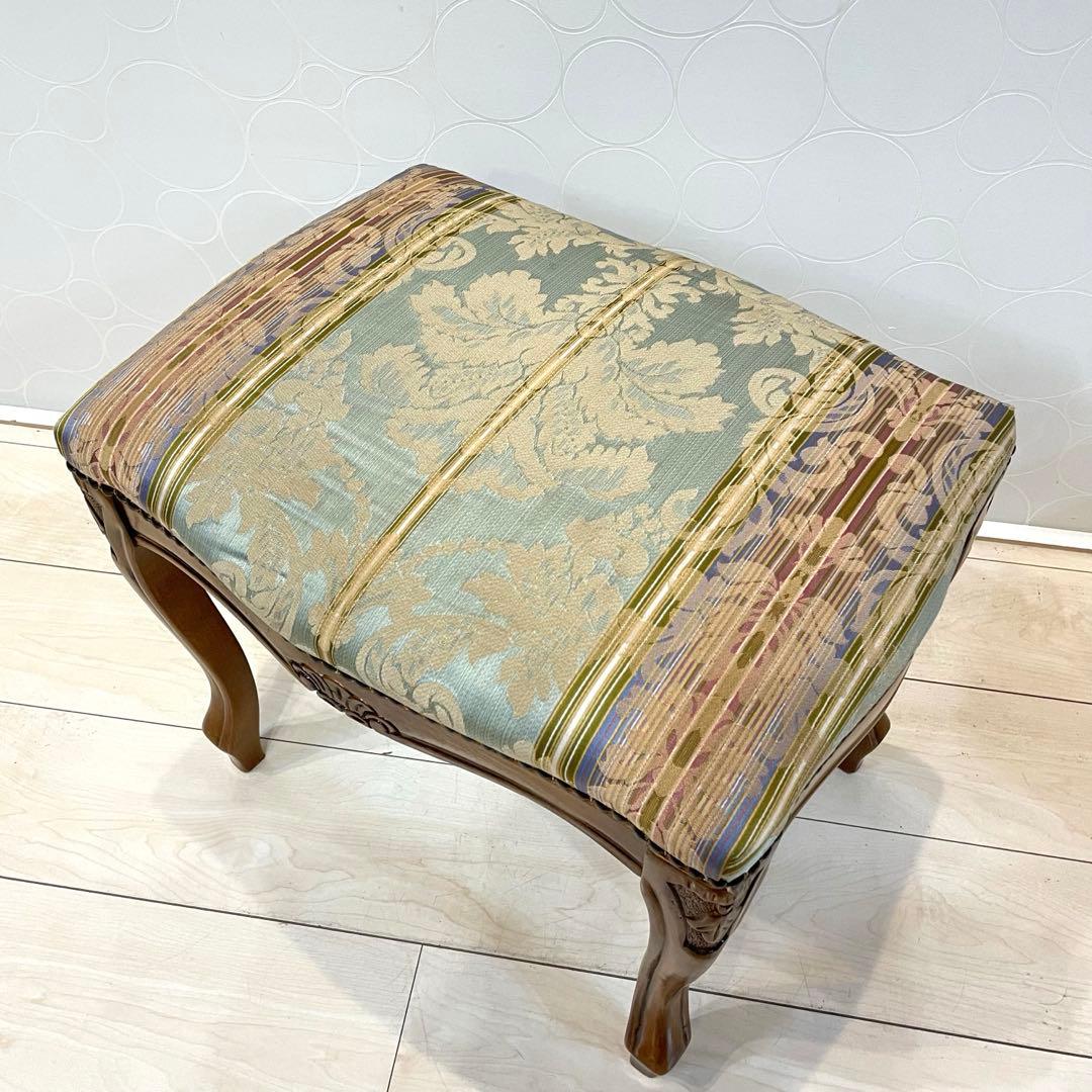 【美品】イタリア製 猫脚 木製スツール オットマン 花柄 ロココ調 アンティーク