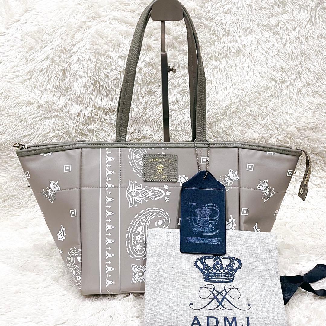 売切価格❗ADMJ ペイズリー バンダナ柄 トートバッグ 灰 /白 未使用に近い