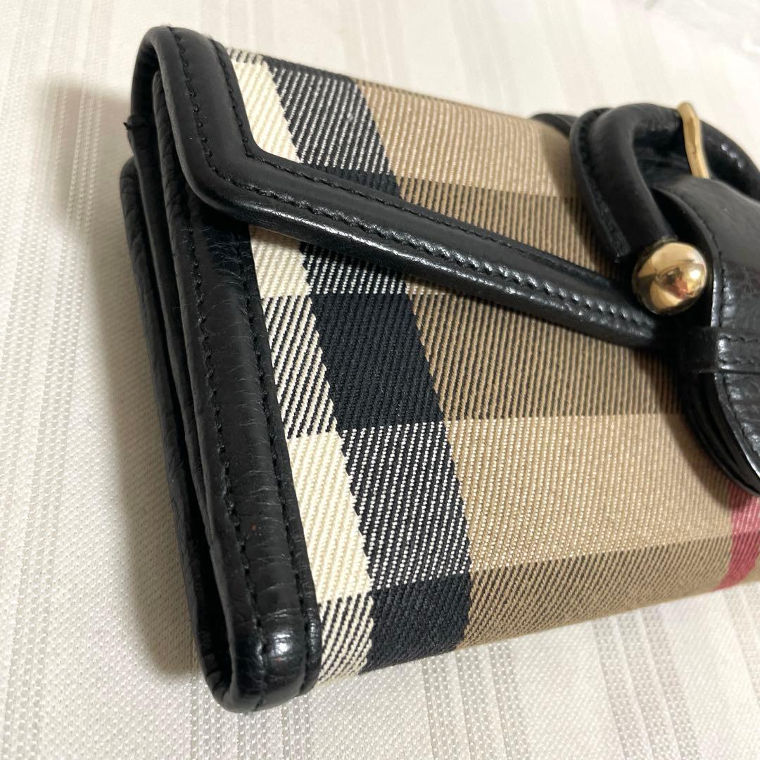 極美品 バーバリー 長財布 レザー×キャンバス ノバチェック ホースロゴ