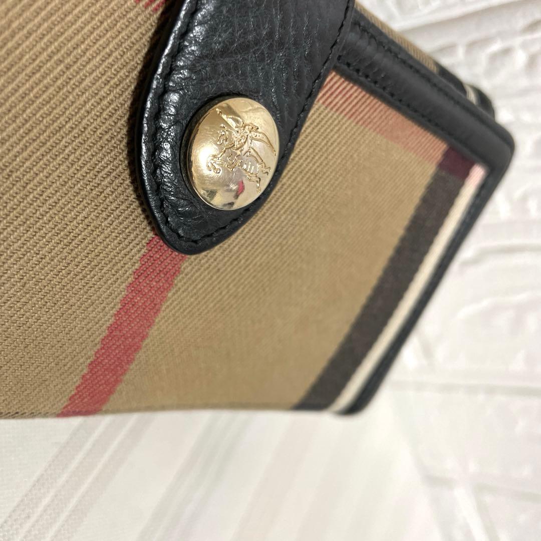 極美品 バーバリー 長財布 レザー×キャンバス ノバチェック ホースロゴ