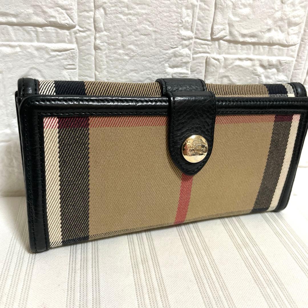 極美品 バーバリー 長財布 レザー×キャンバス ノバチェック ホースロゴ