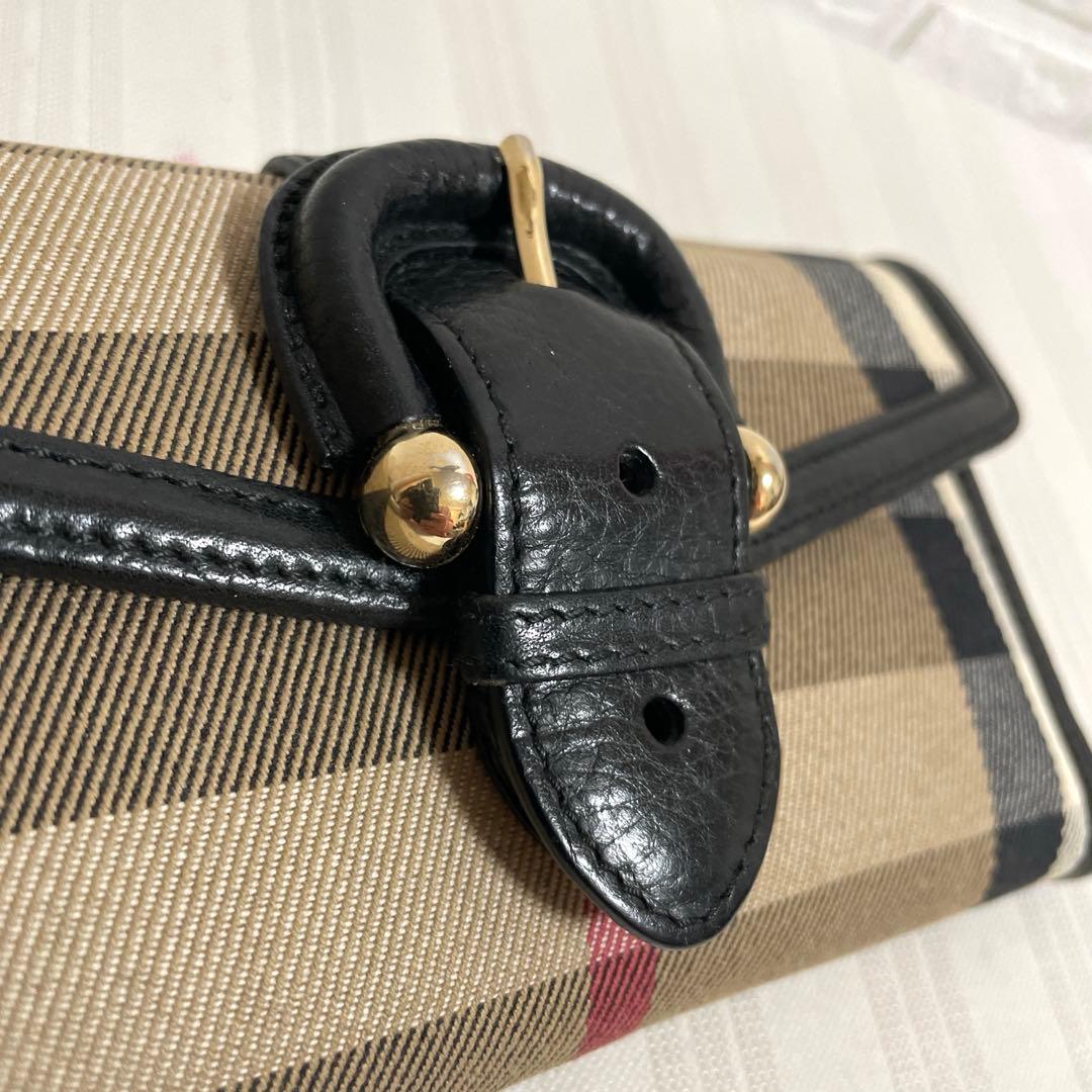 極美品 バーバリー 長財布 レザー×キャンバス ノバチェック ホースロゴ