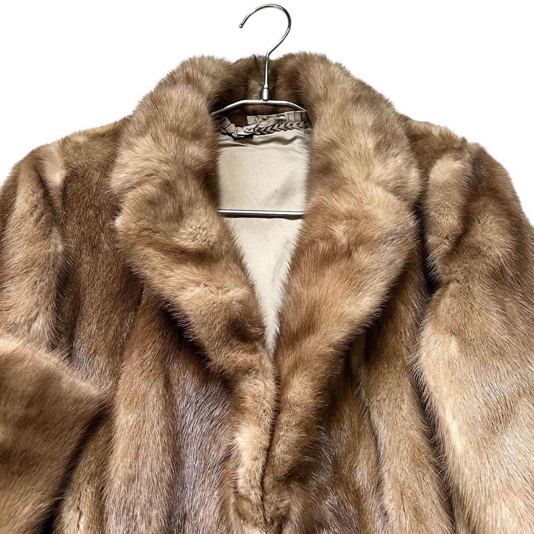 美品 パステルミンク リアルファーコート 毛皮 毛並み◎ なめし柔らか 11号