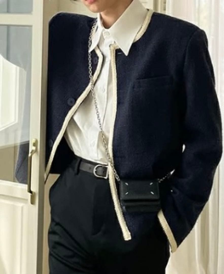 2planツイードジャケット ネイビー メンズ 韓国ブランド