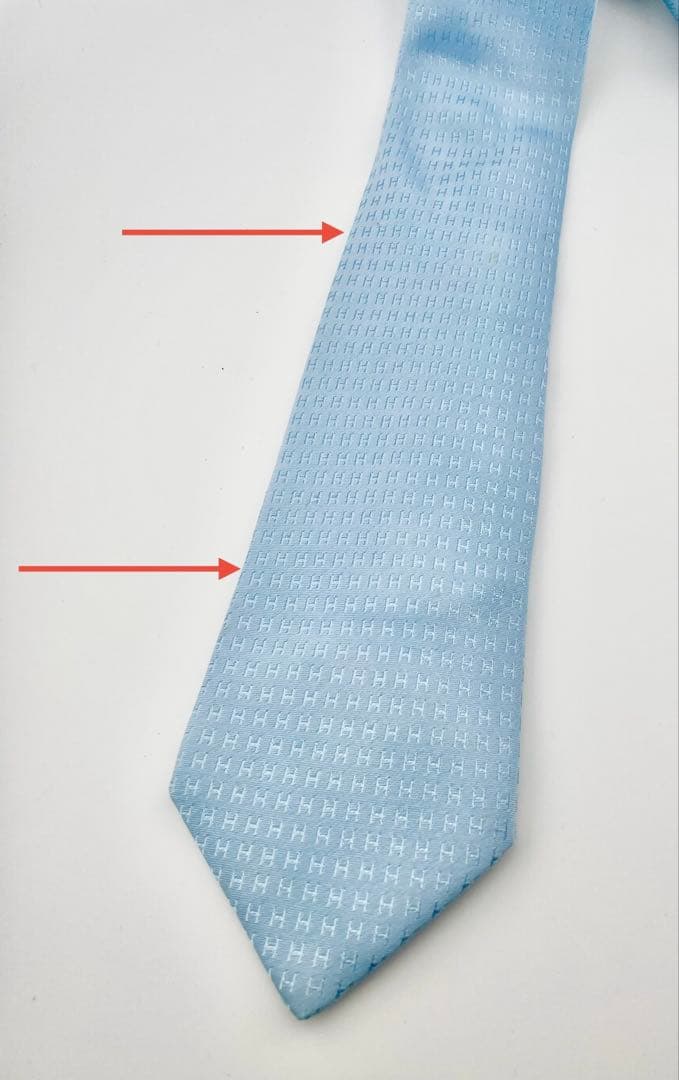 美品 エルメス ハイブランド ネクタイ ファソネ H柄 水色 光沢 高級