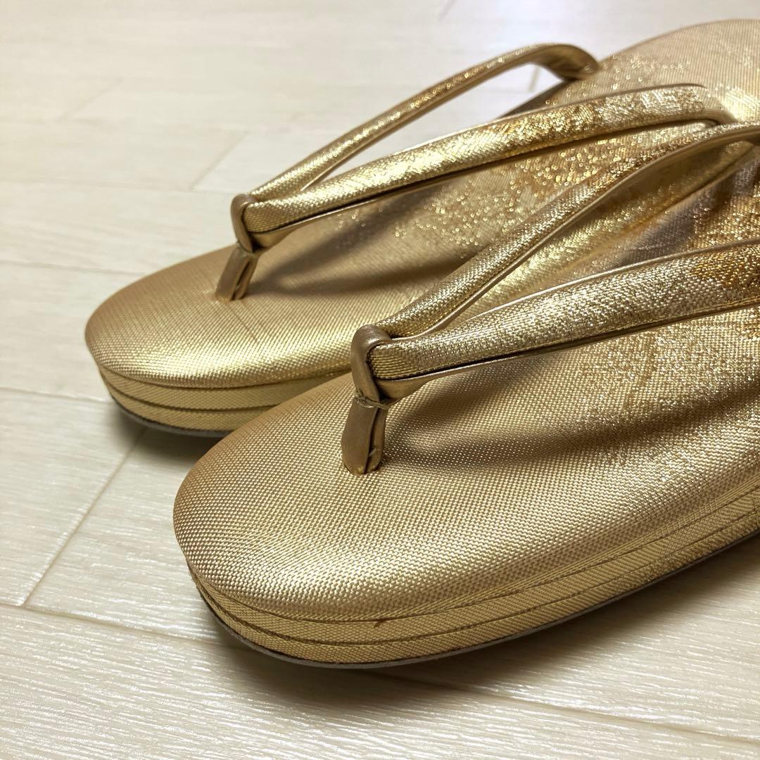 《未使用》佐賀錦　草履バッグセット　東京芝山　正絹　ゴールド　金糸