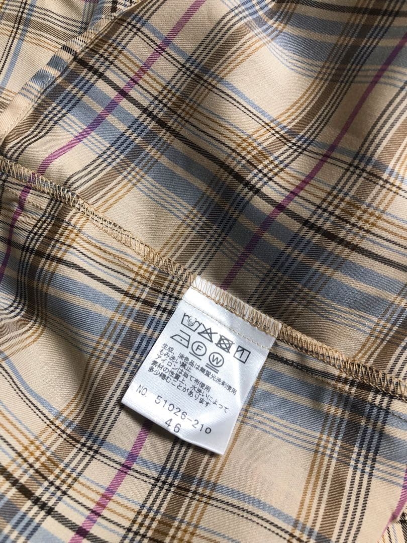 美品ローズティアラチェック切替ドッキングチュニックワンピ大きいサイズ46ベージュ