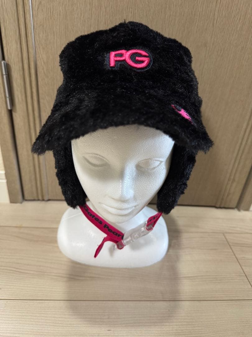 PG フリース耳あて付きニット帽 黒