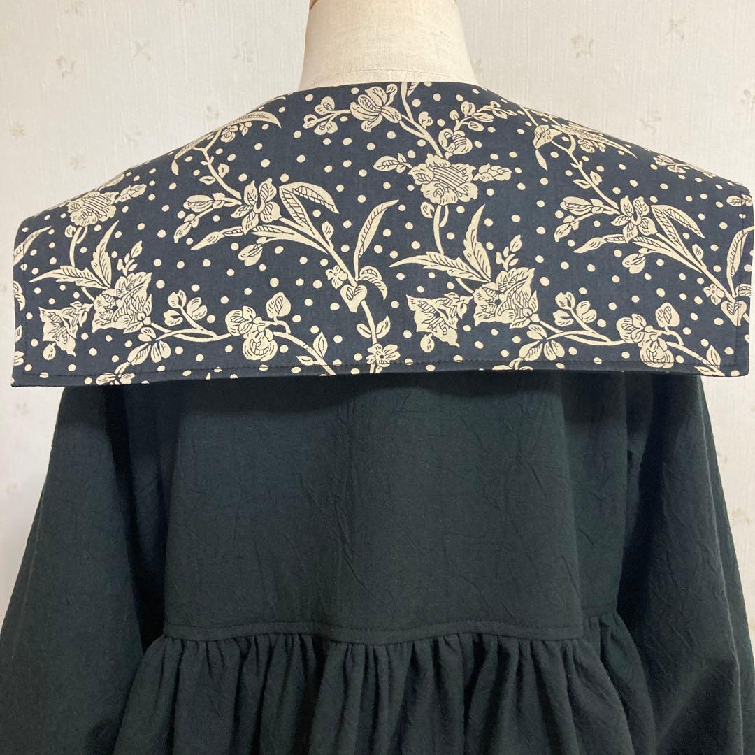 ピンパネールのパープル　セーラーカラー　ワンピース　ハンドメイド