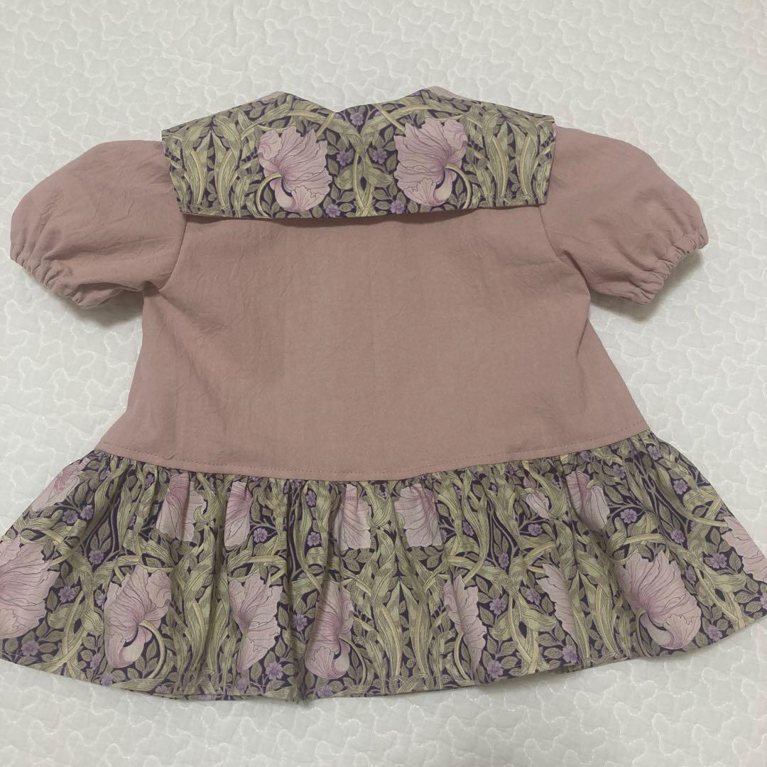 ピンパネールのパープル　セーラーカラー　ワンピース　ハンドメイド