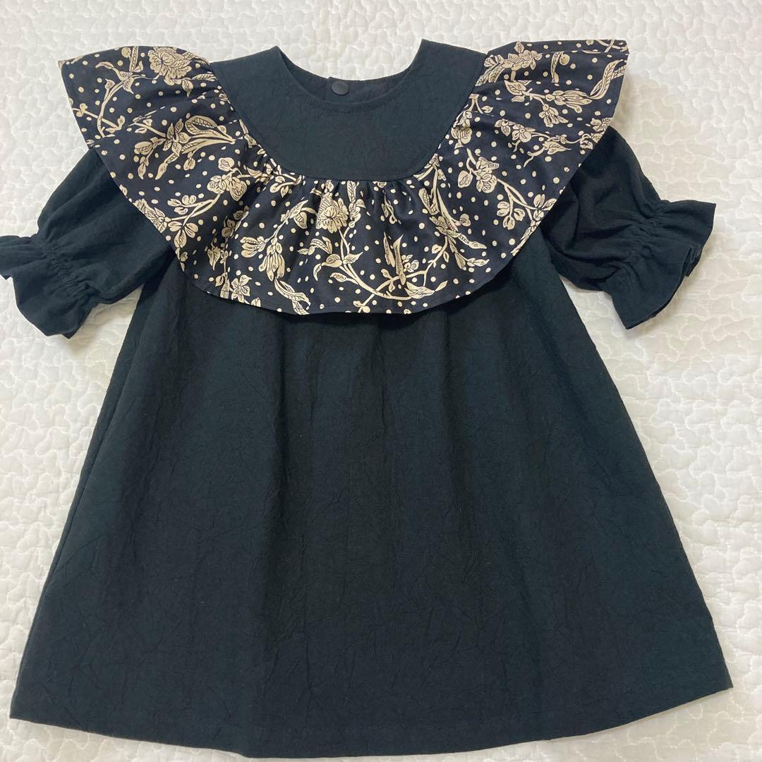 ピンパネールのパープル　セーラーカラー　ワンピース　ハンドメイド