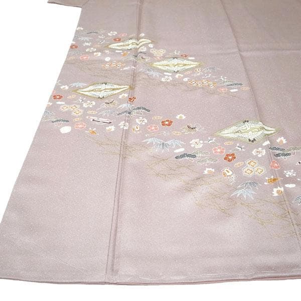 訪問着 着物 手描き友禅 金彩加工 金駒刺繍 裄66.5 Ｍ 中古 sn1890