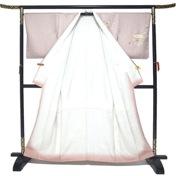 訪問着 着物 手描き友禅 金彩加工 金駒刺繍 裄66.5 Ｍ 中古 sn1890