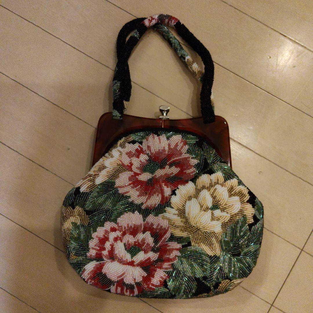 花柄ビーズ刺繍 和装用バッグ