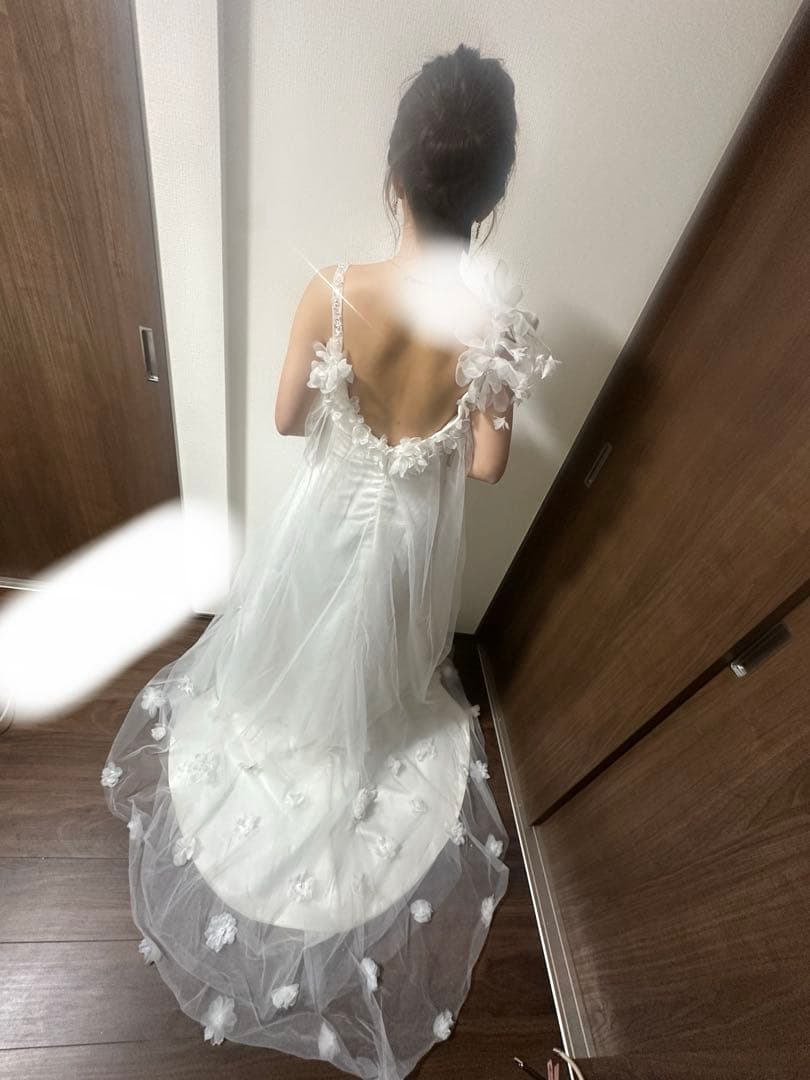 フラワー装飾 ホワイトウェディングドレスAライン（Mサイズ）