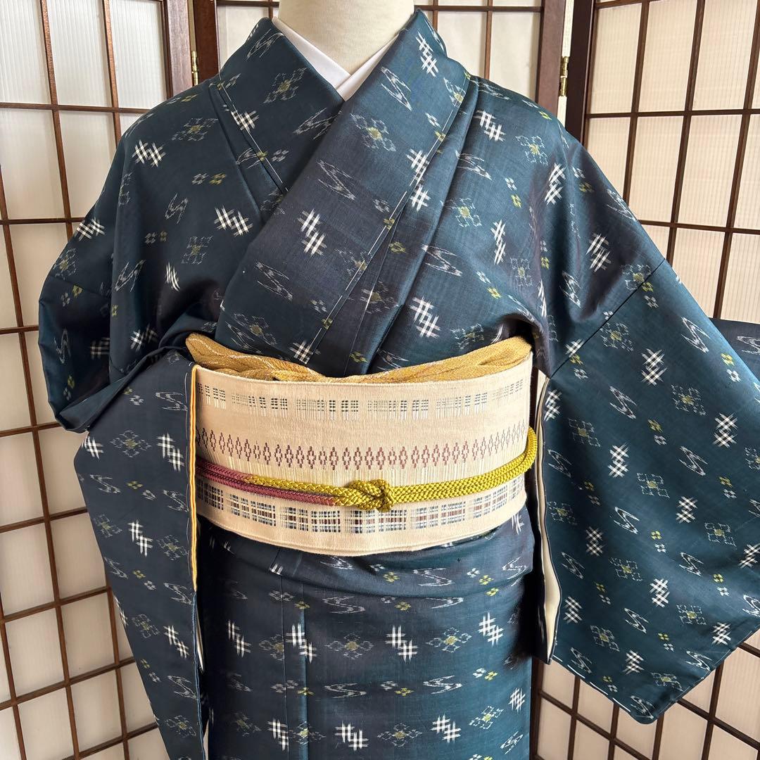 琉球絣　青緑　しつけ付き