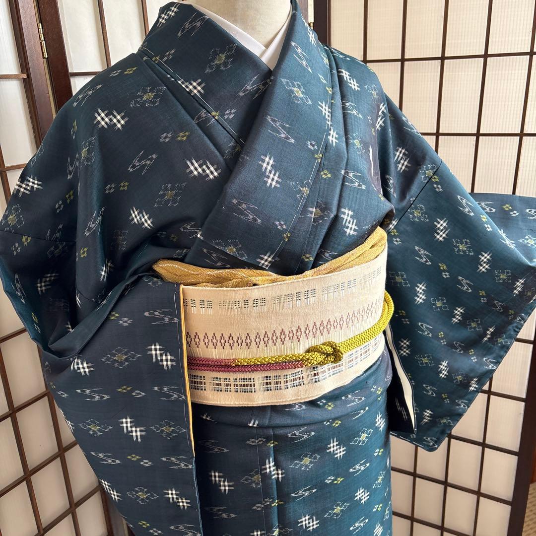 琉球絣　青緑　しつけ付き