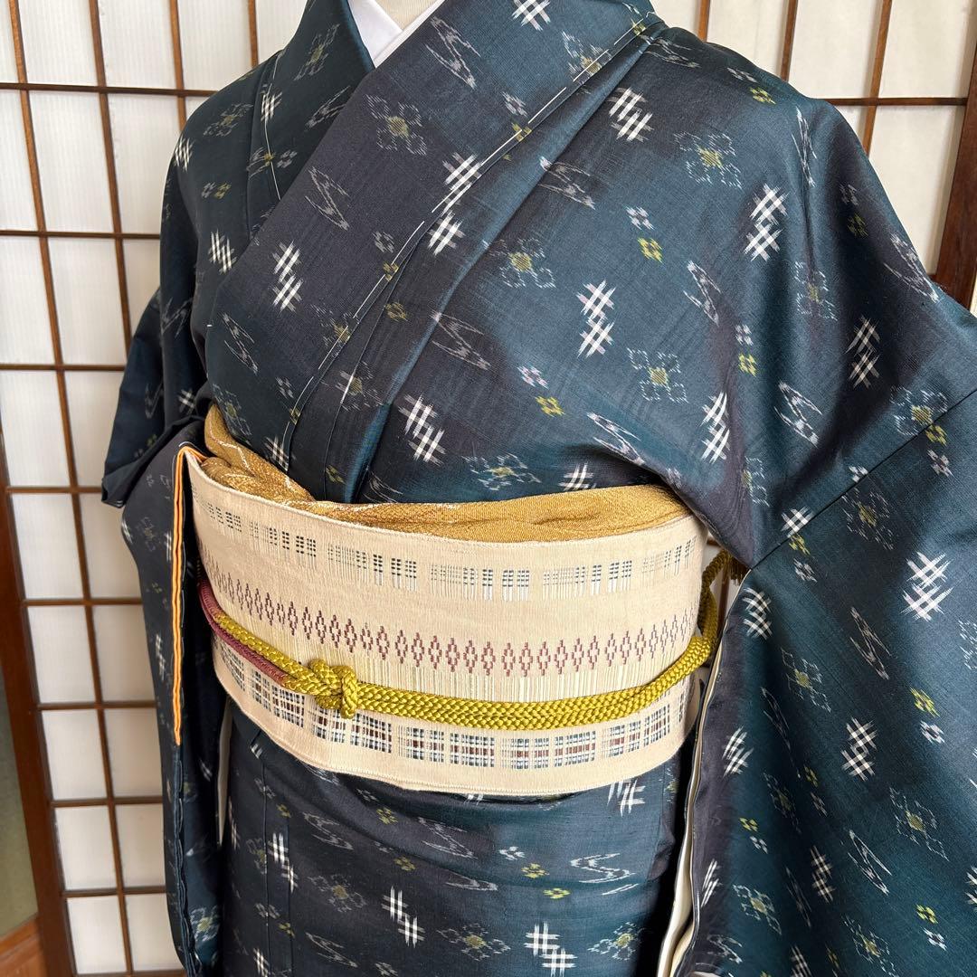 琉球絣　青緑　しつけ付き