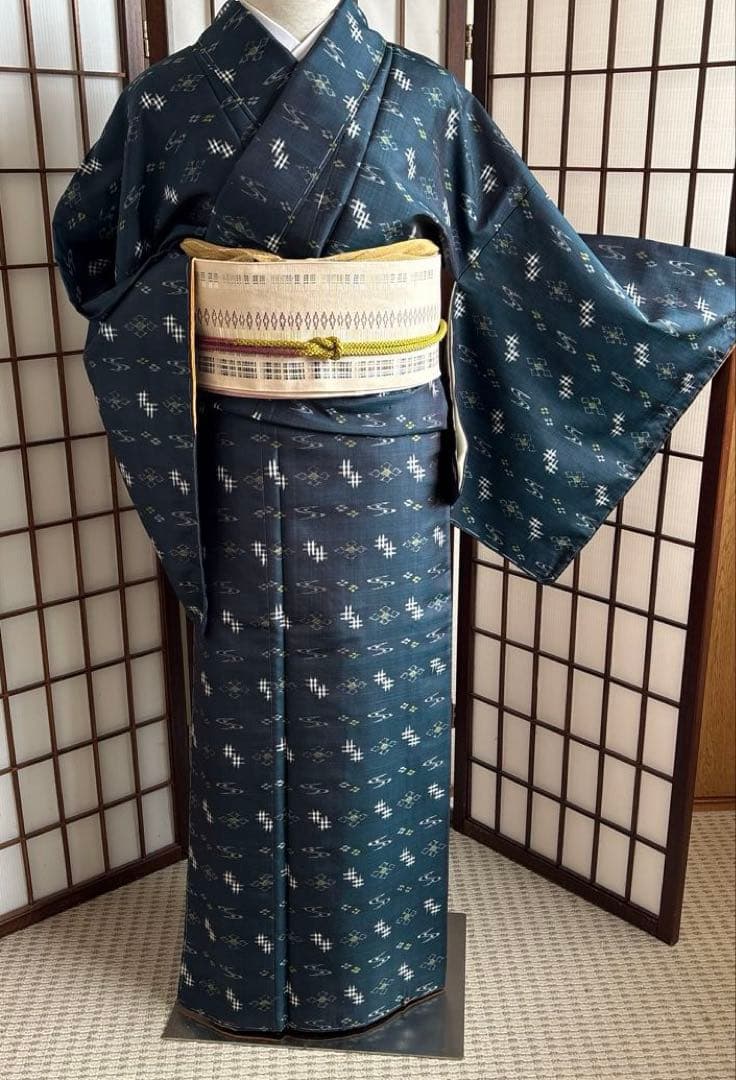 琉球絣　青緑　しつけ付き