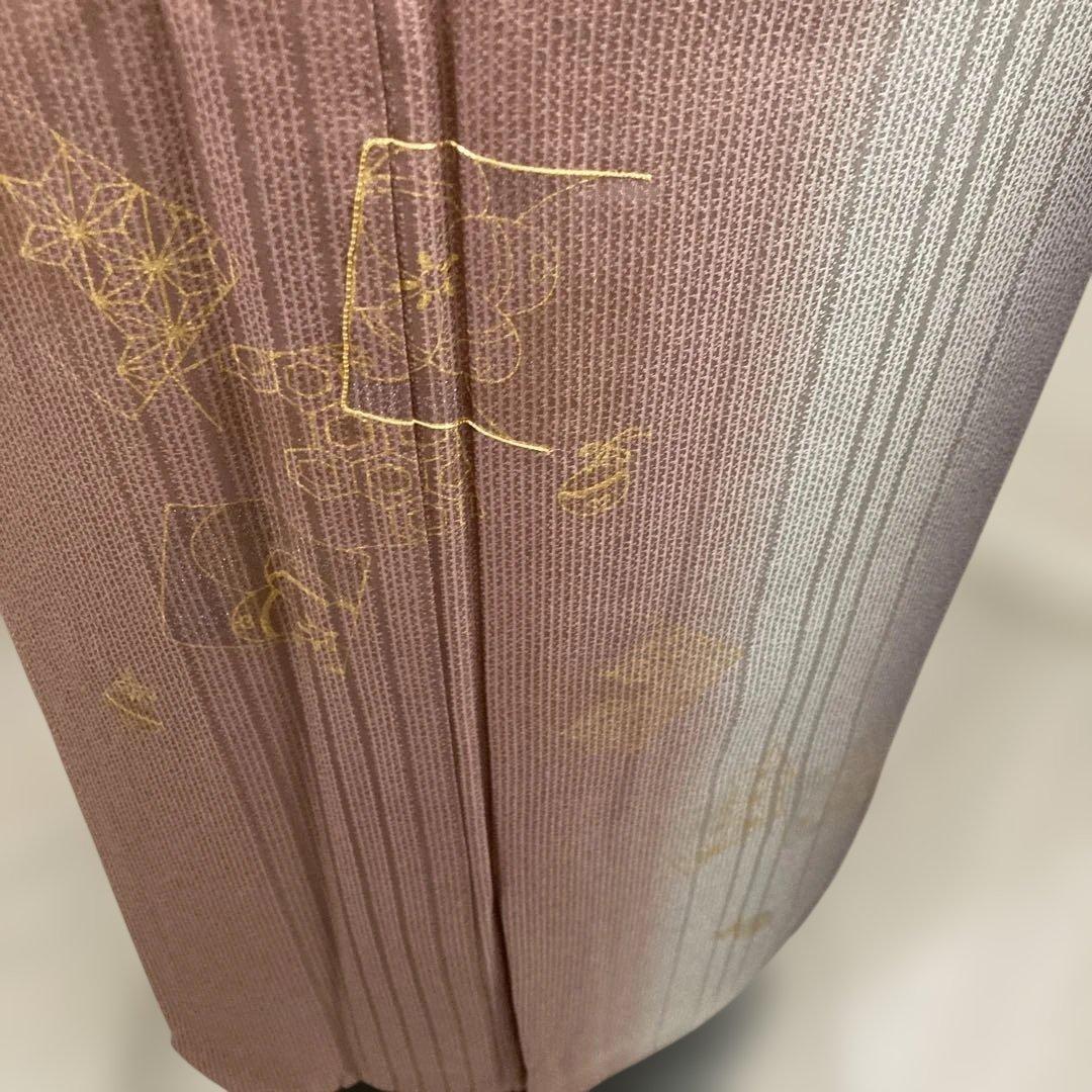 訪問着　吉祥花文　グラデーション　ピンクグレー　金彩トールサイズ　L からL L